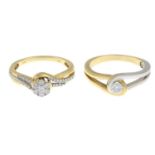 9ct gold diamond single-stone bi-colour ring,