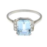 An aquamarine and brilliant-cut diamond dress ring.Aquamarine weight 2.20cts.Total diamond weight