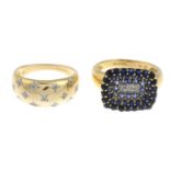 9ct gold sapphire dress ring, hallmarks for 9ct gold, ring size Q, 4.6gms.