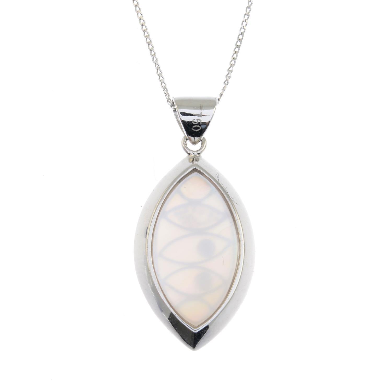 A diamond and mother-of-pearl pendant, with chain.Estimated total diamond weight 0.15ct. - Image 2 of 2