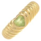 A peridot heart ring, with grooved band, by Tiffany & Co.Stamped TIFFANY & CO.