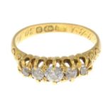 A late Victorian 18ct gold old-cut diamond five-stone ring.Estimated total diamond weight 0.45ct,