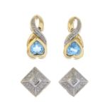 9ct gold topaz and diamond drop earrings,