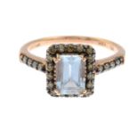 A 14ct gold aquamarine and 'brown' diamond cluster ring, by Le Vian.Signed Le Vian.