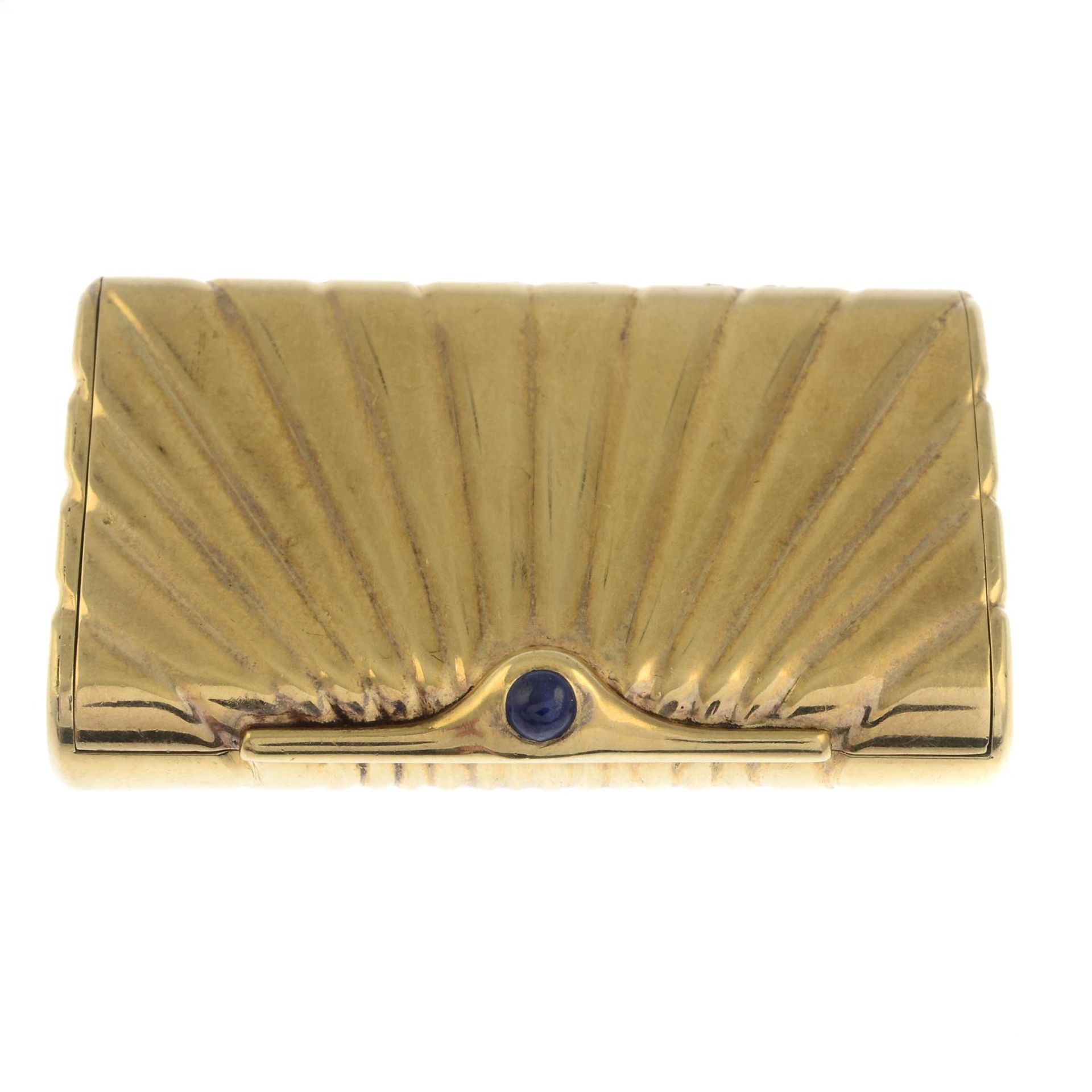 A 1970s 9ct gold box, with sapphire highlight.Hallmarks for London, 1975.