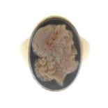 A late Victorian banded agate cameo ring,
