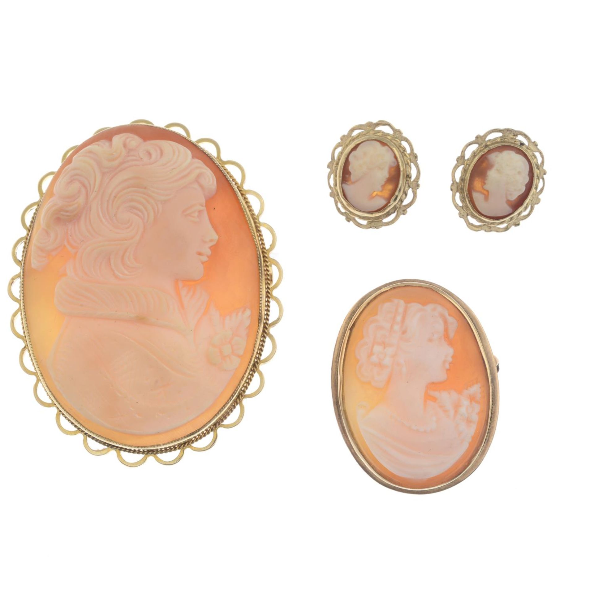 9ct gold shell cameo brooch, hallmarks for 9ct gold, length 4.5cms, total weight 12.1gms. - Bild 3 aus 4
