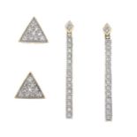 9ct gold diamond triangular-shape stud earrings,