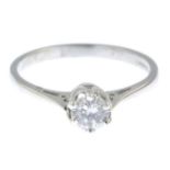 A platinum diamond single-stone ring.Estimated diamond weight 0.30ct,