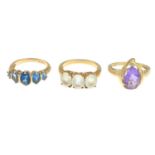 9ct gold amethyst and diamond dress ring, hallmarks for 9ct gold, ring size Q, 2.7gms.