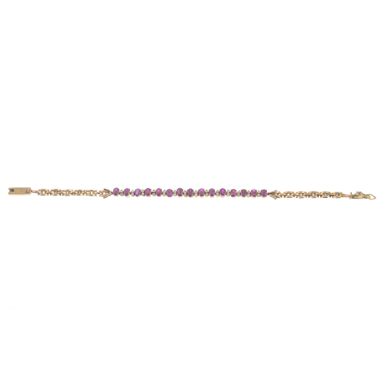 A ruby and brilliant-cut diamond bracelet.Estimated total diamond weight 0.25ct.Length 18cms. - Image 2 of 3