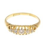 An 18ct gold diamond five-stone ring.Estimated total diamond weight 0.20ct,