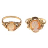 Two 9ct gold shell cameo rings.Hallmarks for 9ct gold.