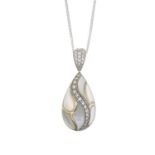 A mother-of-pearl and brilliant-cut diamond pendant,