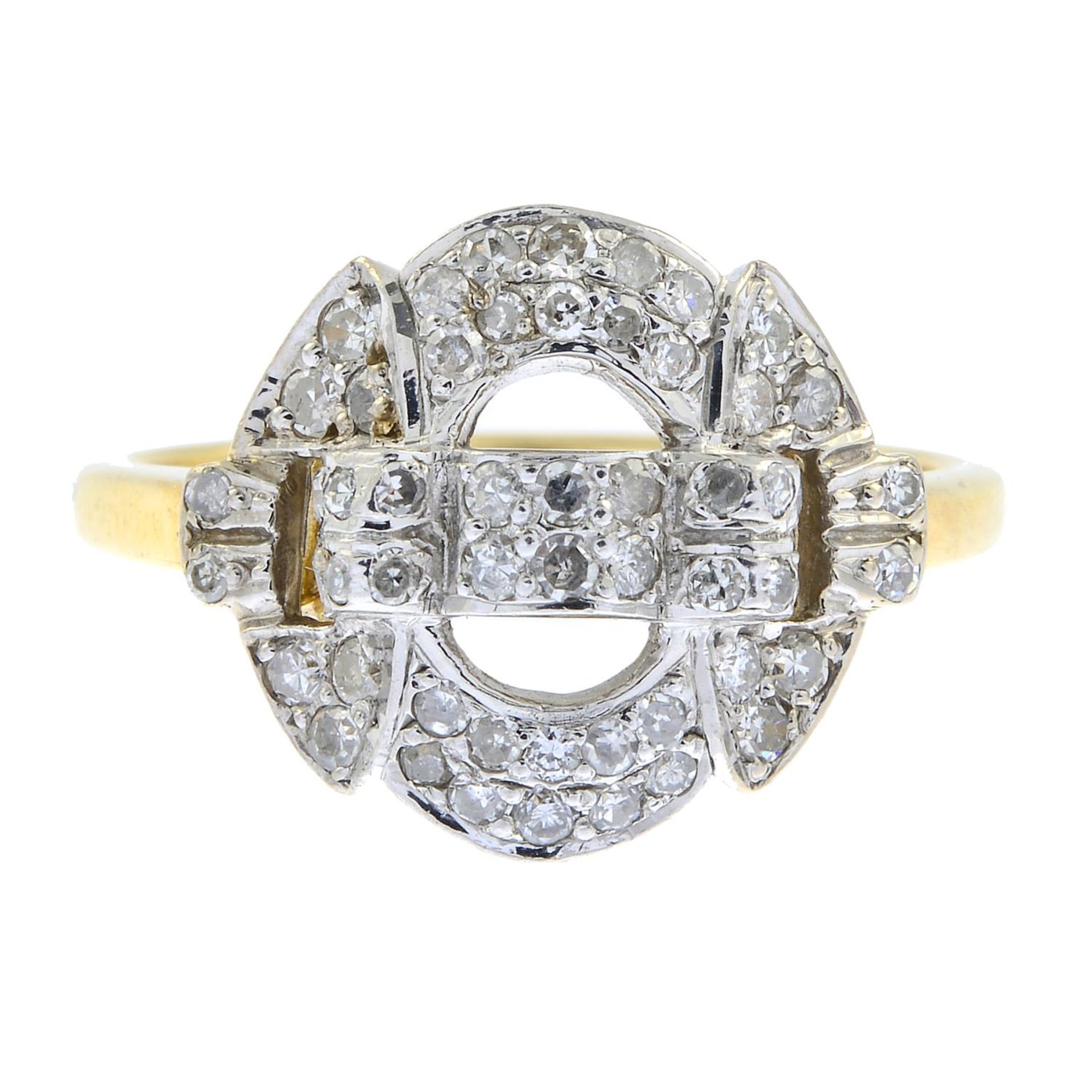 An 18ct gold single-cut diamond dress ring.Estimated total diamond weight 0.35ct,