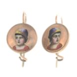 Late 19th century gold split pearl and enamel earrings,