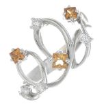 An 18ct gold brilliant-cut diamond and square-shape citrine dress ring.Hallmarks for Sheffield.Ring