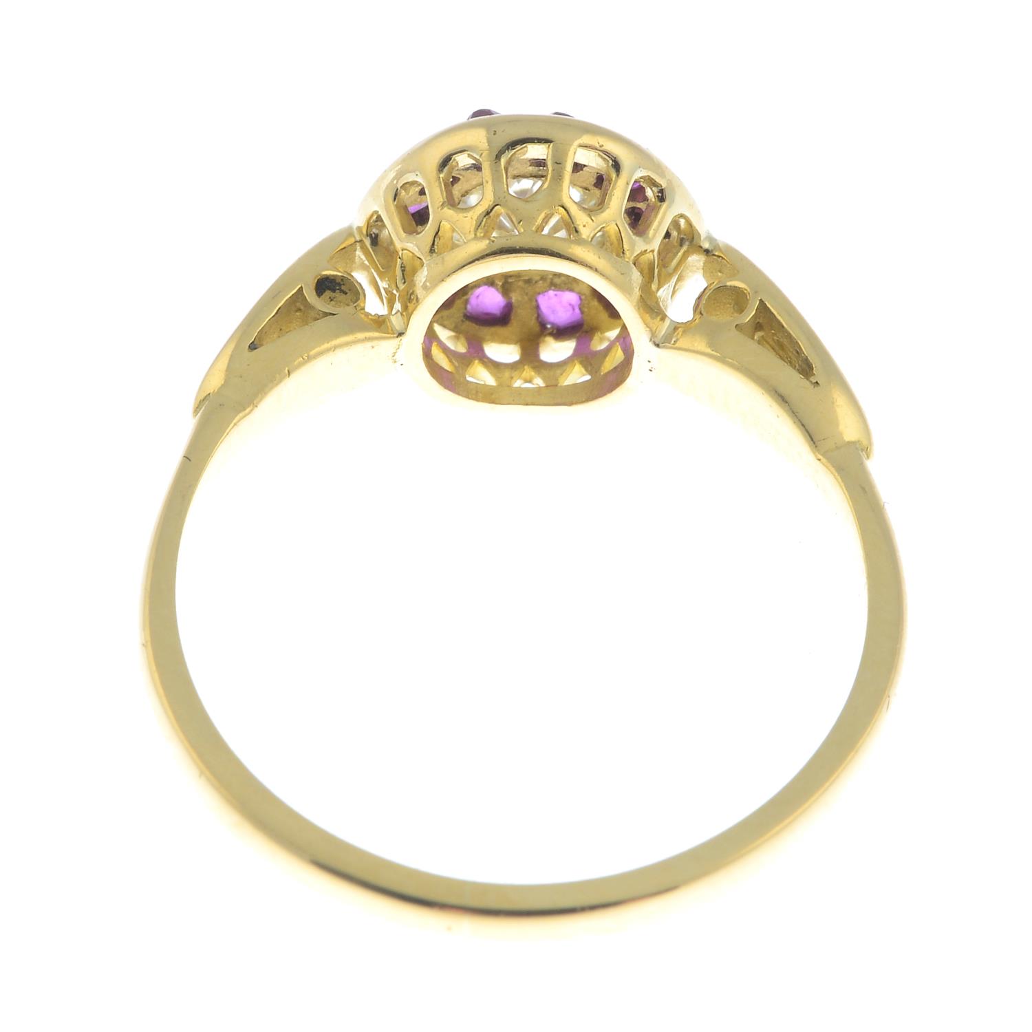 An 18ct gold old-cut diamond and ruby cluster ring.Estimated diamond weight 0.40ct, - Image 2 of 3