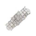 An 18ct gold square-shape diamond cluster ring.Total diamond weight 1ct,