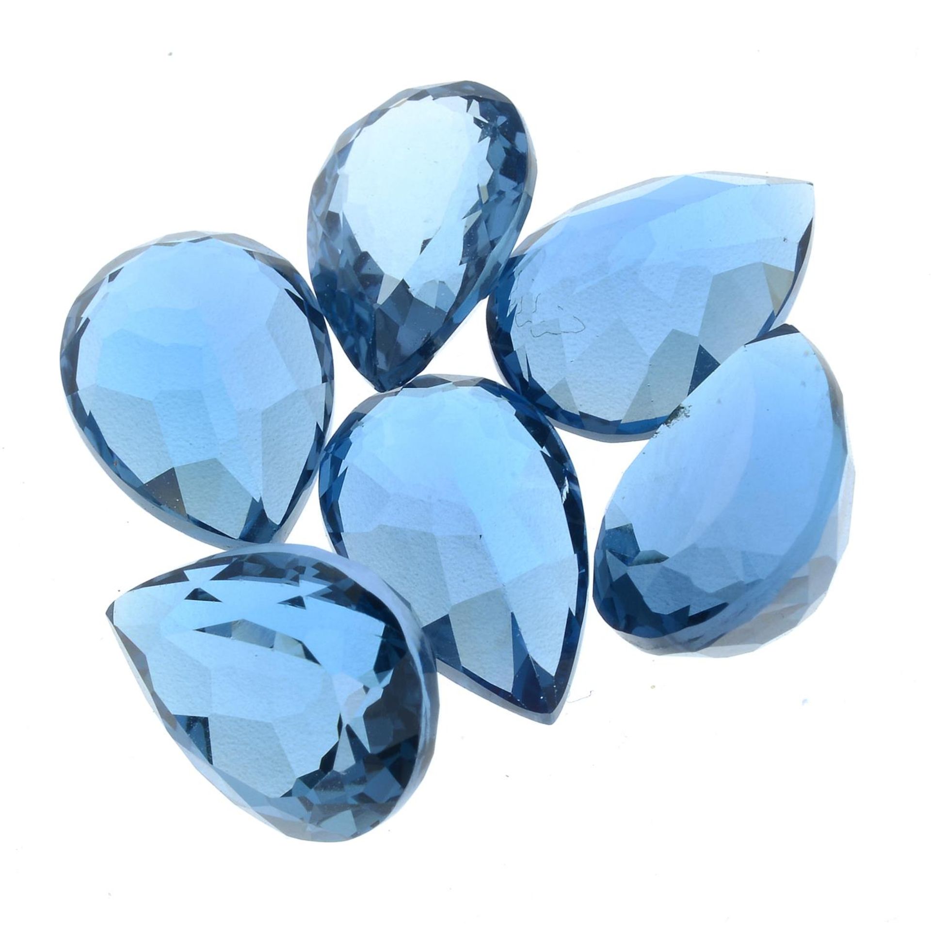 Six pear-shape blue topaz. - Bild 2 aus 2