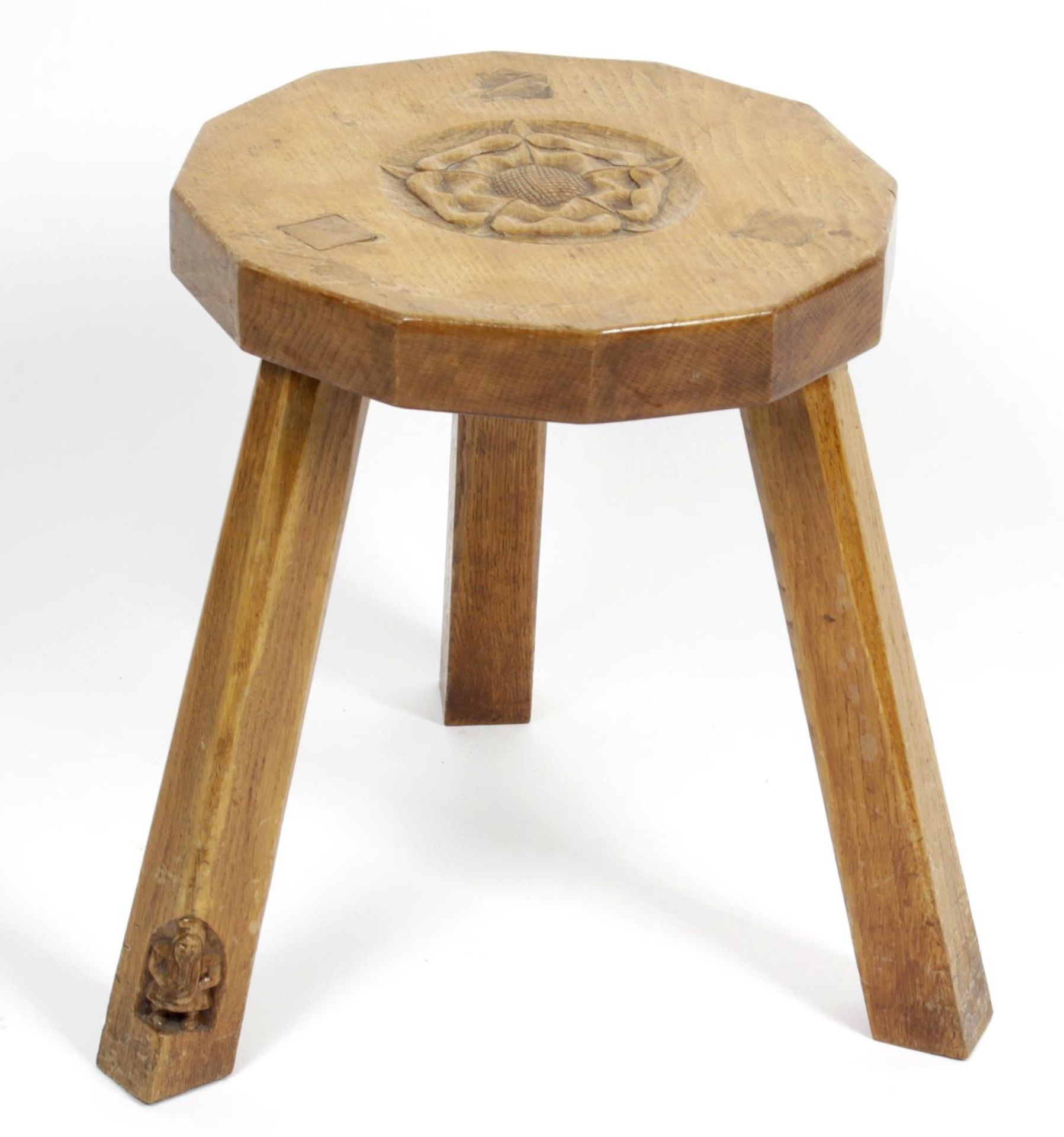 A Thomas Whittacker gnome man carved oak stool,