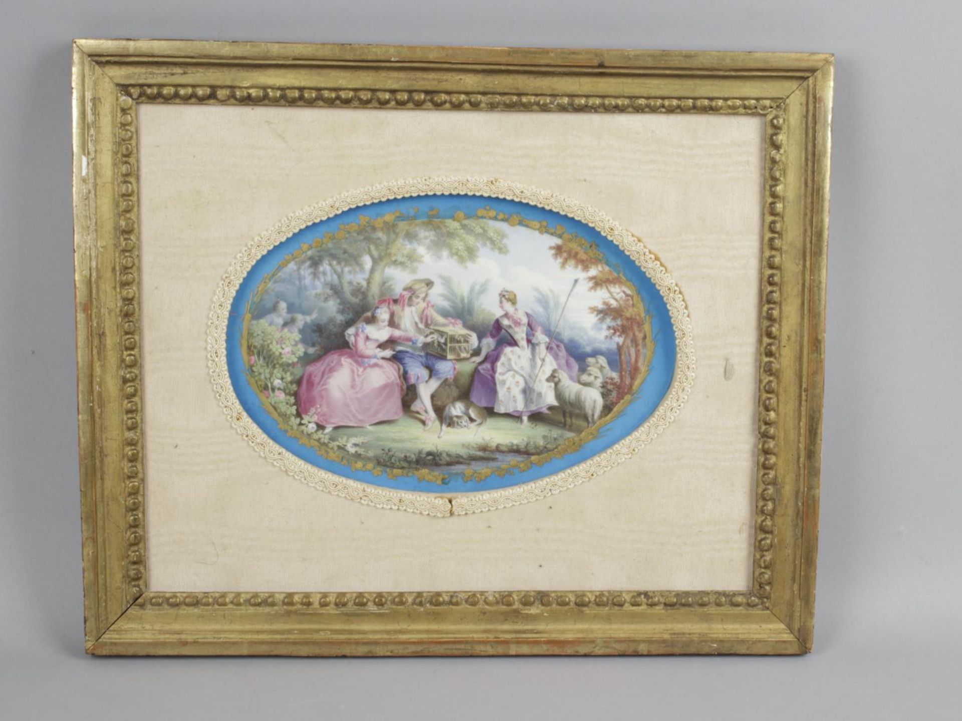 A 19th century French porcelain panel of oval form, - Bild 2 aus 3