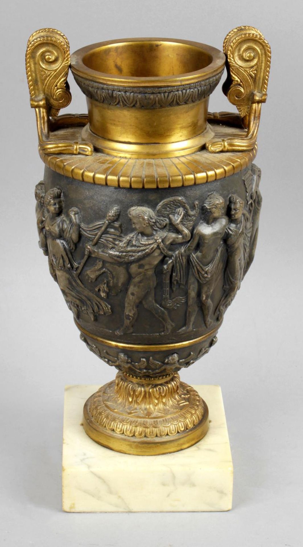 A late 19th century gilt and cast metal Townley copy vase,