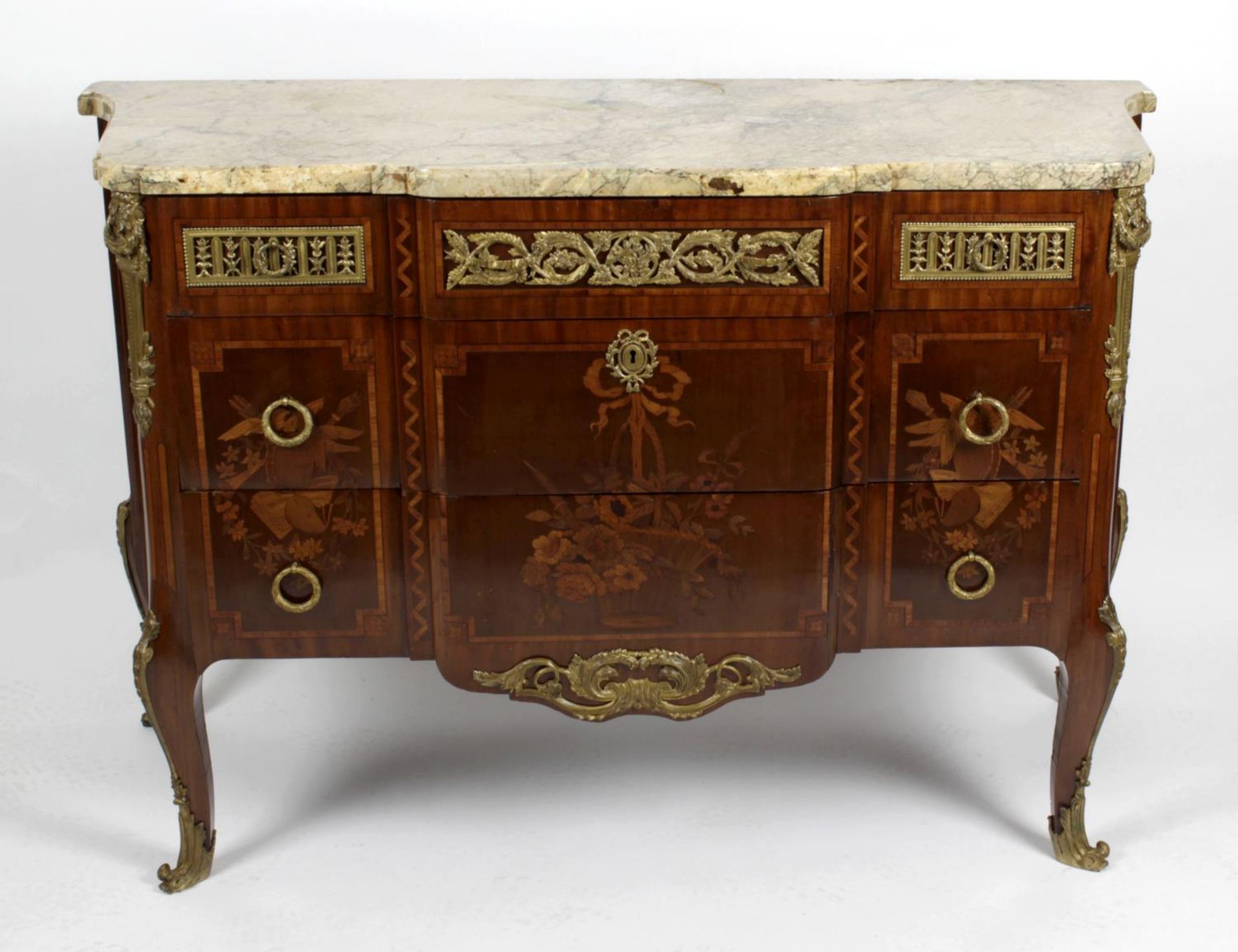 A marquetry and gilt metal mounted chest,