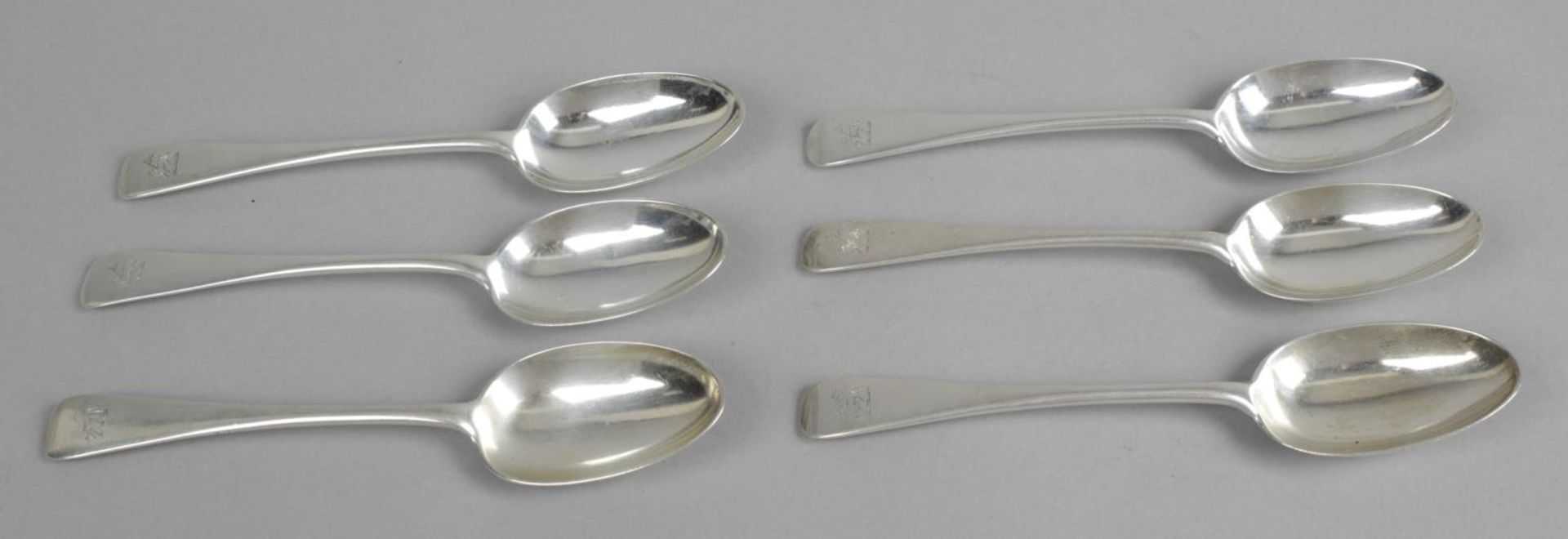 A set of five George III silver table spoons, - Image 3 of 6
