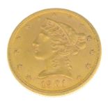 USA, gold 5-Dollars 1901, Liberty head (KM 101).