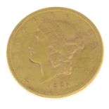 USA, gold Double-Eagle Twenty-Dollars 1885S (KM 74.3).