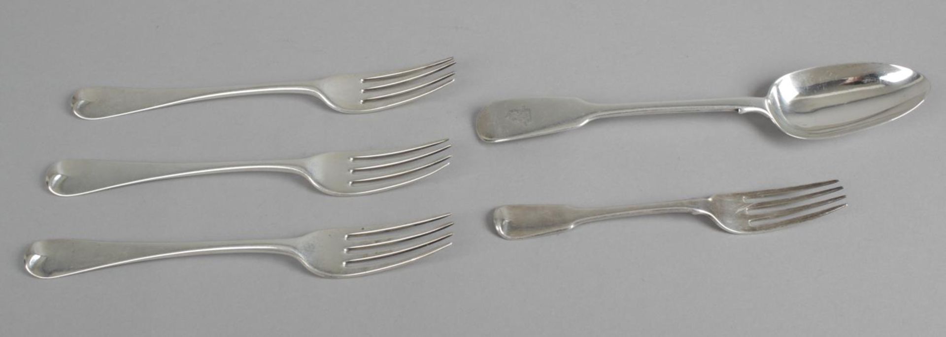 A set of five George III silver table spoons, - Image 5 of 6