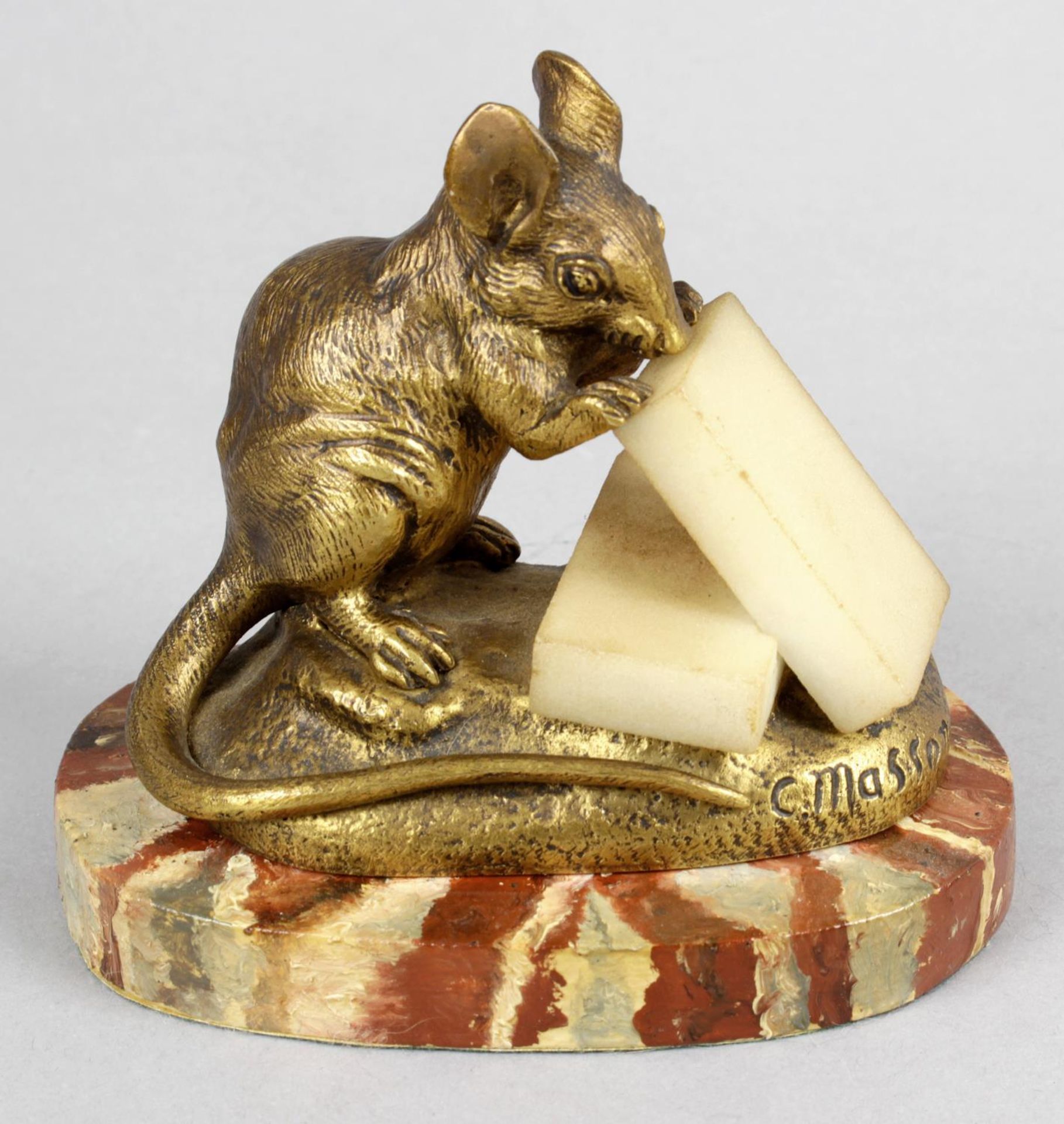 C Masson, a small gilt bronze animalier study depicting a mouse,