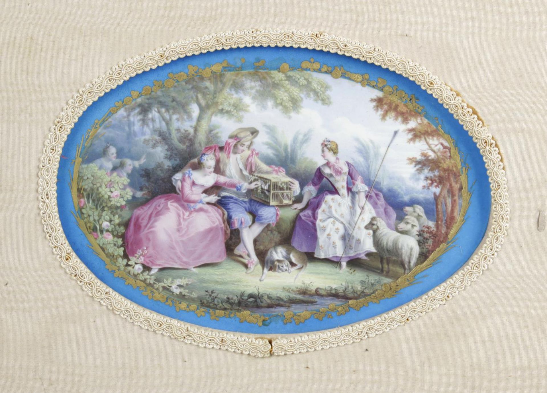 A 19th century French porcelain panel of oval form,