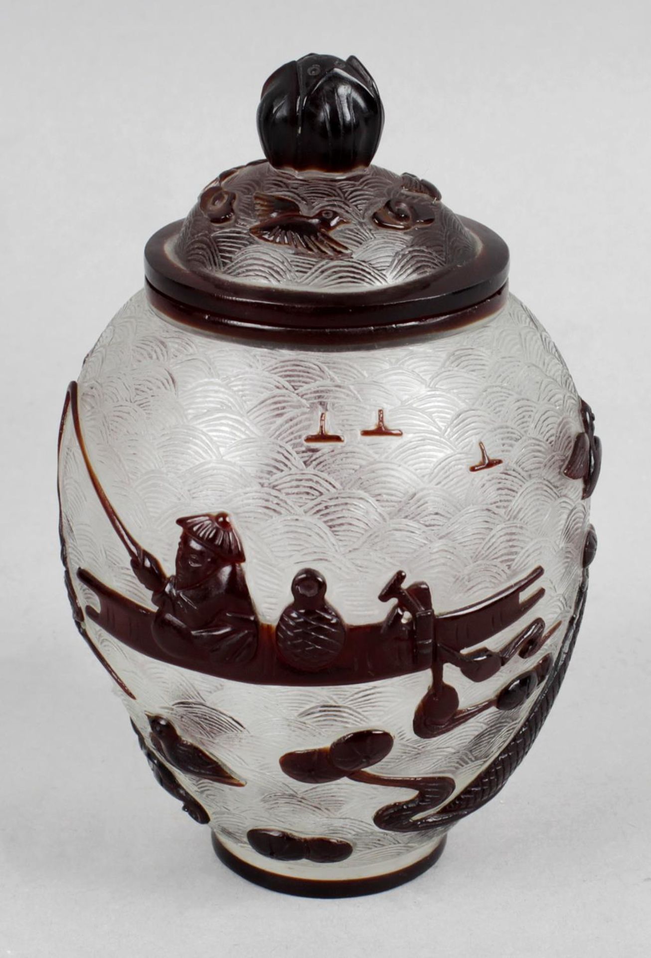 A Chinese Peking glass vase and cover,