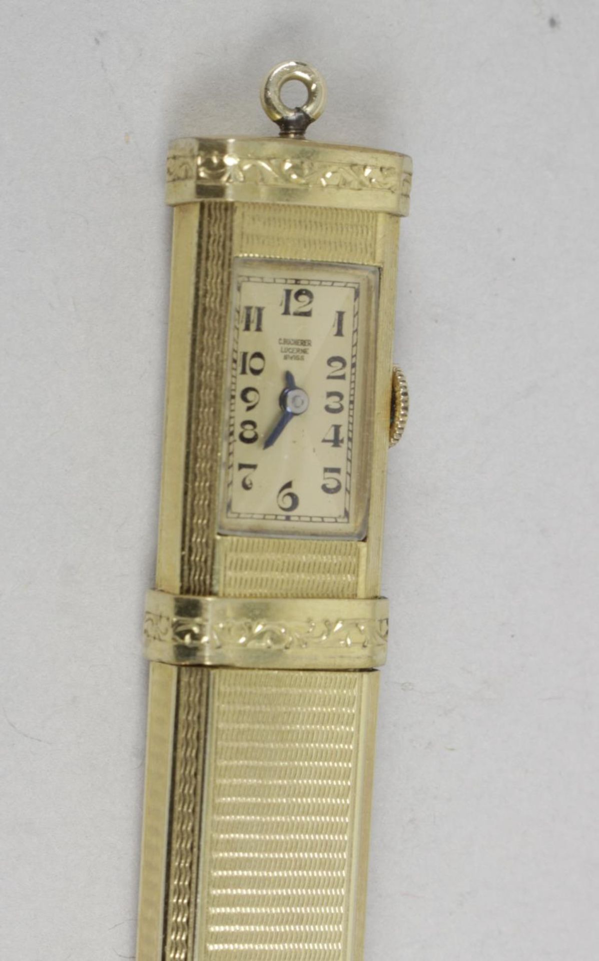 A gold plated Carl Bucherer combination propelling pencil and clock, - Bild 2 aus 2