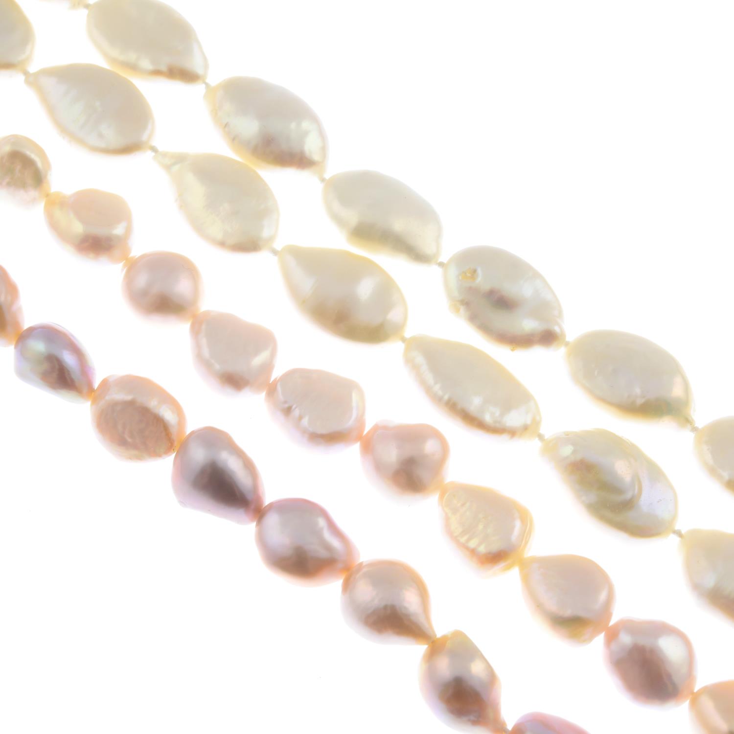 Eight pearl necklaces.