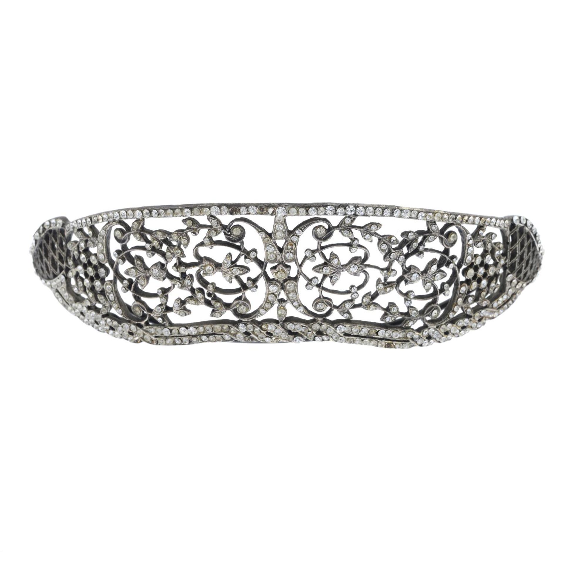 An early 20th century silver colourless paste tiara.