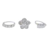 Six single-cut diamond rings.Estimated total diamond weight 0.85ct.Stamped 925.Ring sizes N to