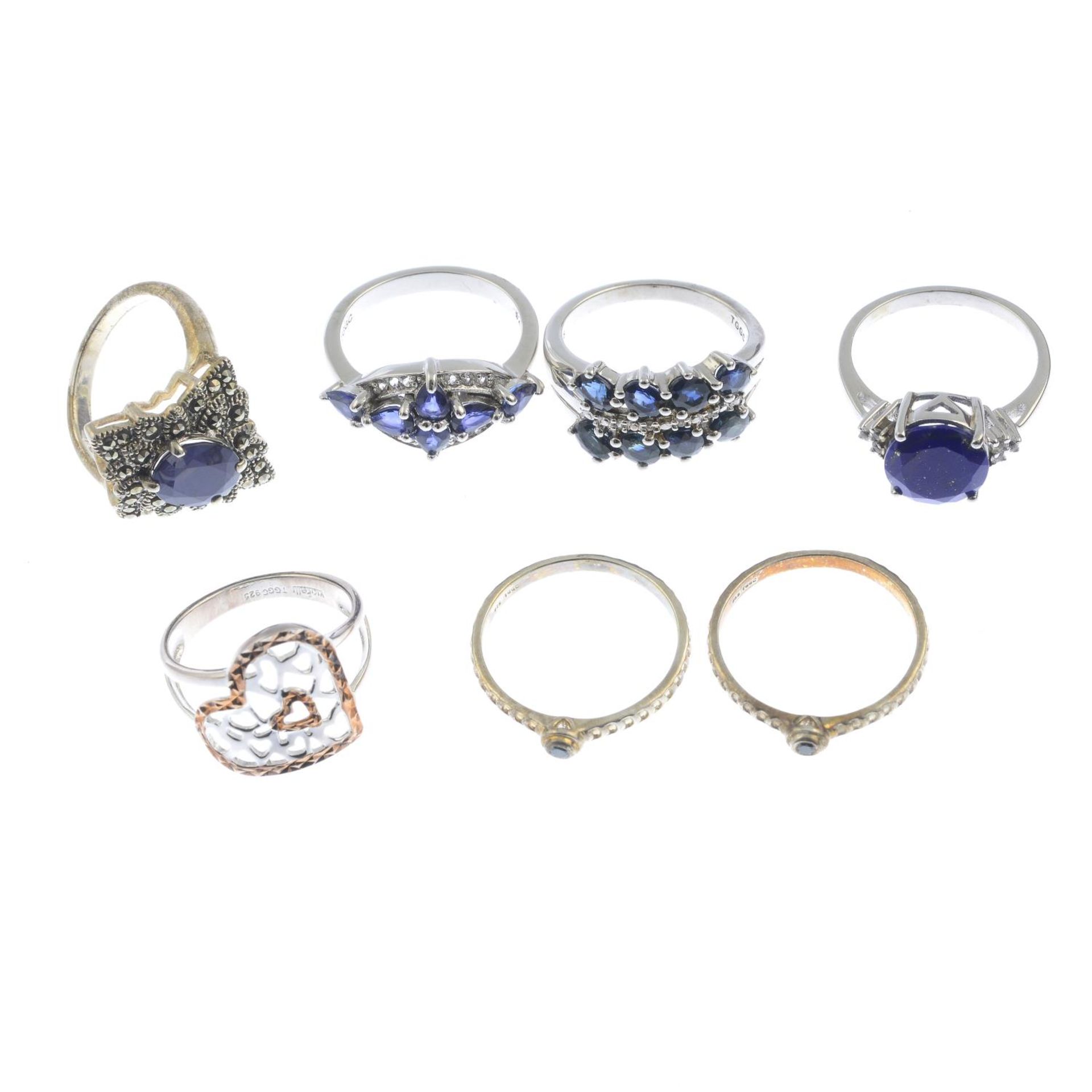 A selection of gem-set jewellery, to include seven rings and a necklace.Stamped 925. - Bild 2 aus 2