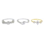 Six variously designed single-cut diamond dress rings.Estimated total diamond weight 0.85ct.Stamped