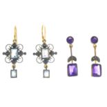 Amethyst earrings, length 2.8cms.