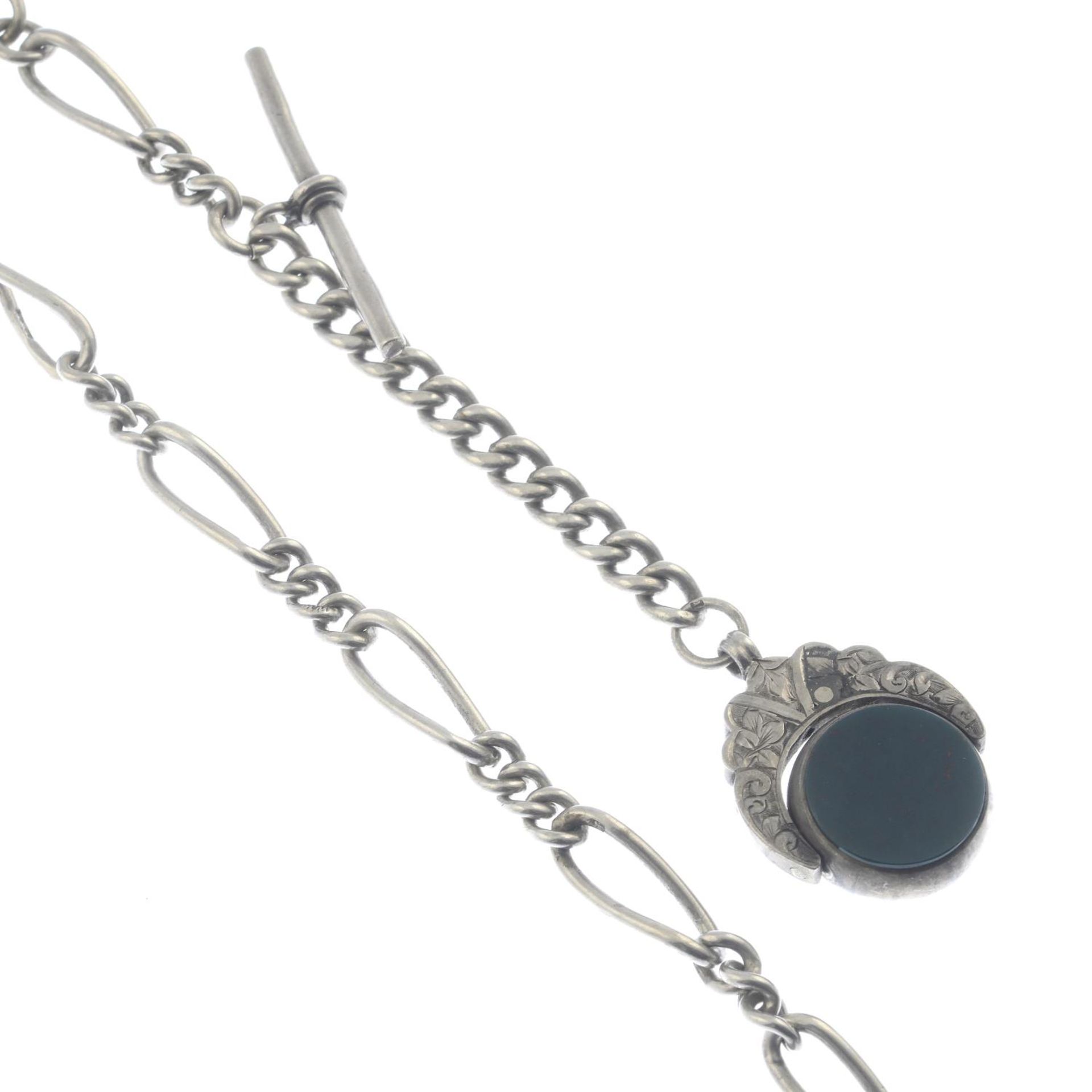 An early 20th century silver Albert chain and an Edwardian silver bloodstone and agate