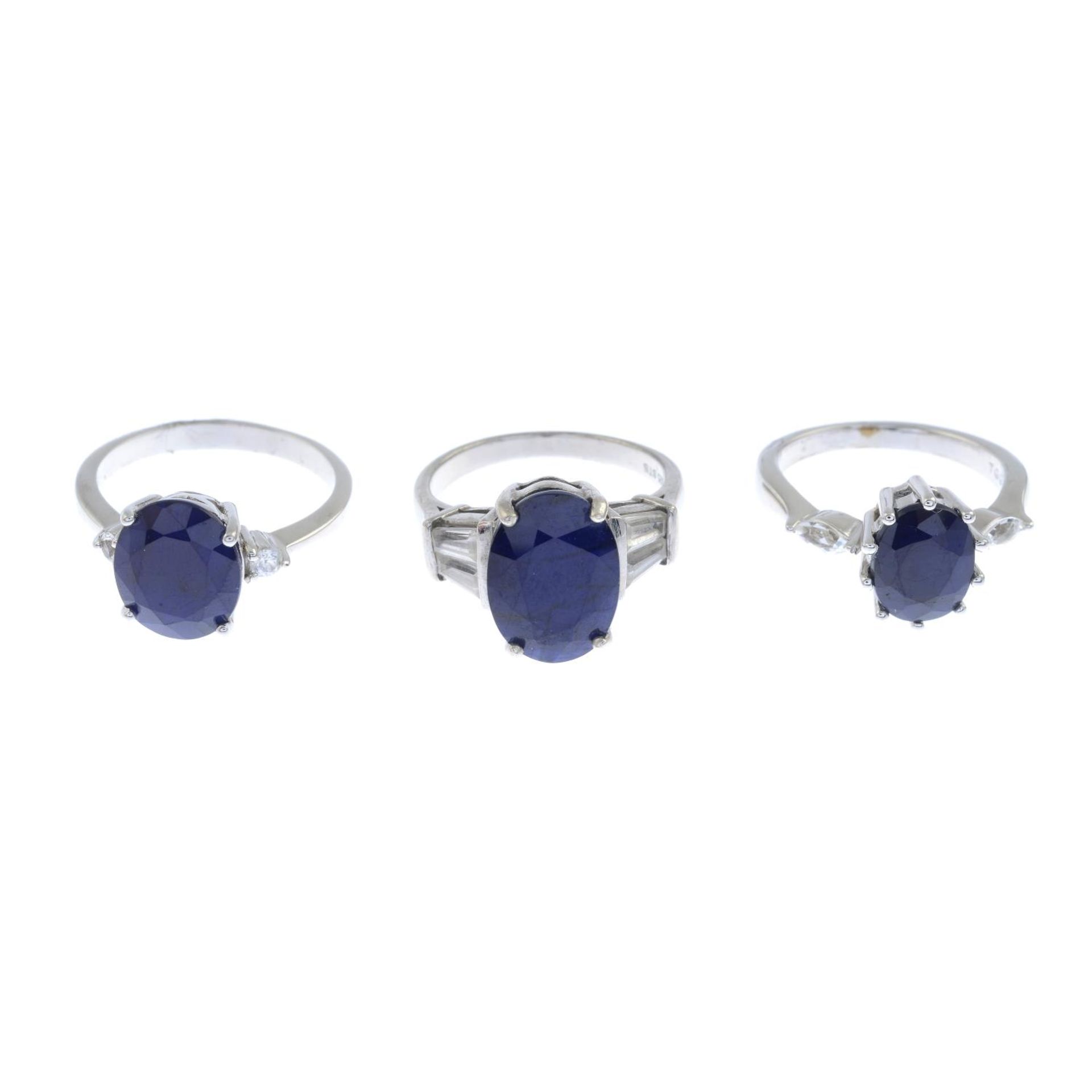 Six sapphire rings.Stamped 925.