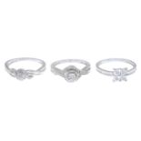 Six single-cut diamond dress rings.Estimated total diamond weight 0.60ct.Stamped 925.Ring N to