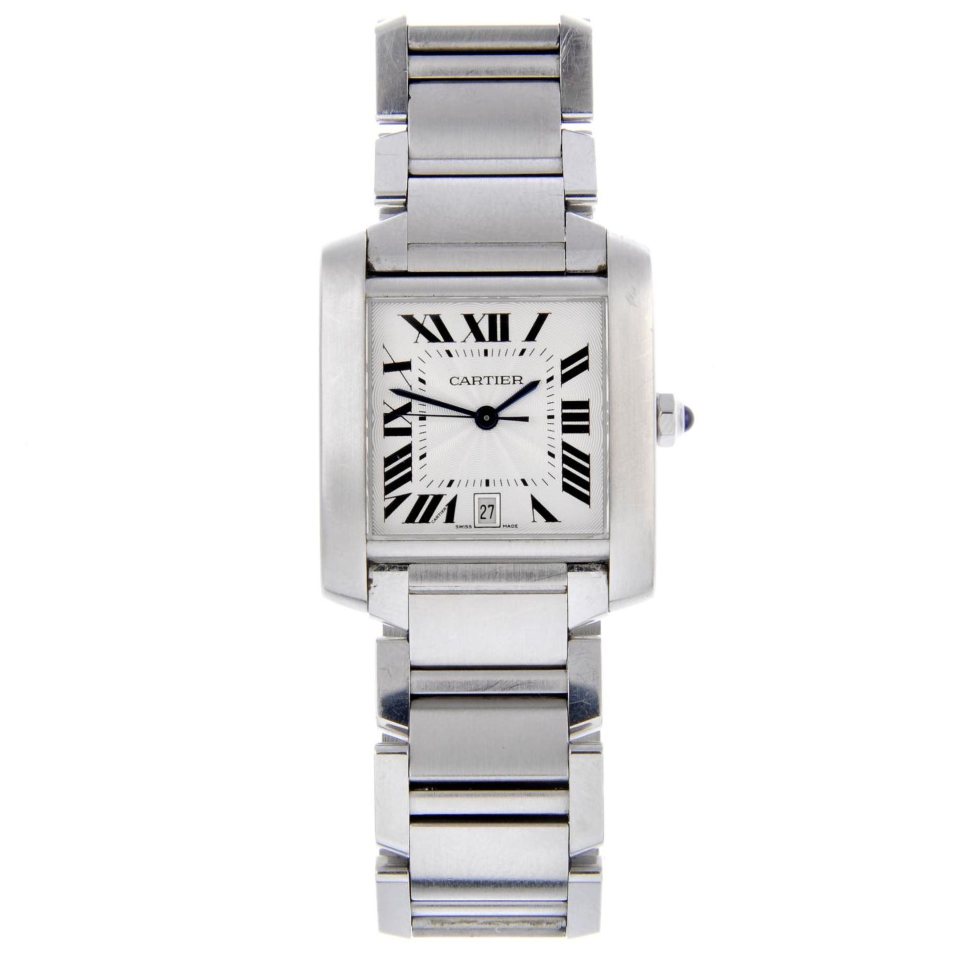 CARTIER - a mid-size Tank Francaise bracelet watch.