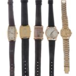 A group of five assorted watches, to include an example by Omega and Bulova.