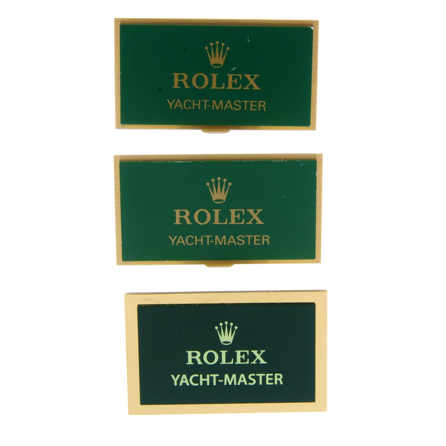 ROLEX - a group of three metal 'Yacht-Master' watch display signs.
