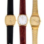 A group of four assorted Longines watches, to include three gold plated examples.