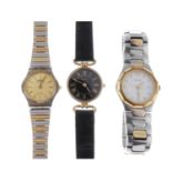A group of five assorted lady's watches, to include a 9ct yellow gold example by Omega.